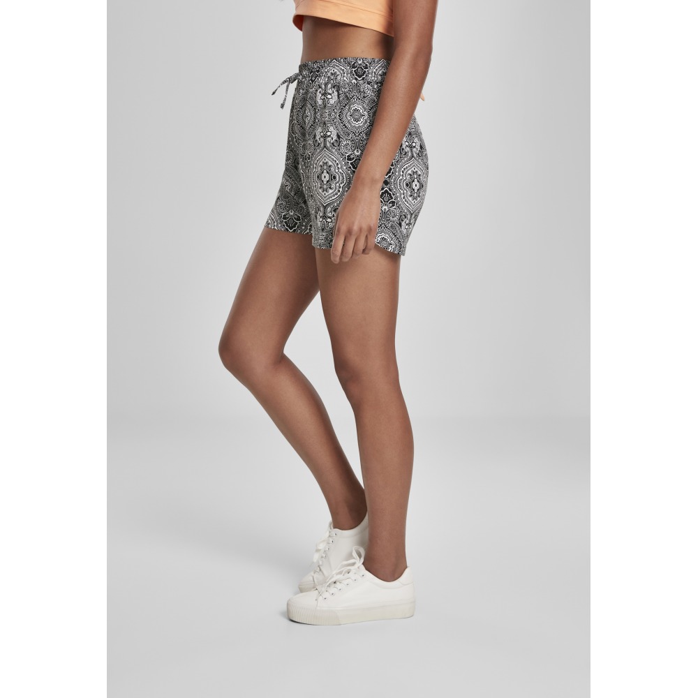 Urban Classics - AOP Viscose Resort Kurze Hose - Schwarz/Weiß